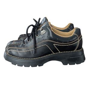 Vintage Lower East Side Wmns 90s Brown Leather Chunky Platform Oxford Shoes 6.5